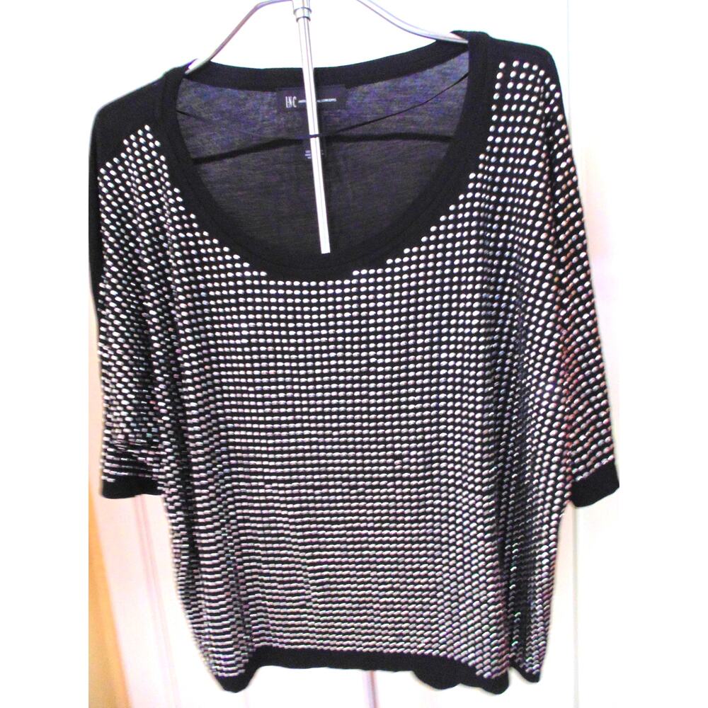 Y2K Vtg New Black Knit Silver Studded Party Dance Disco Crop Top Womens XL